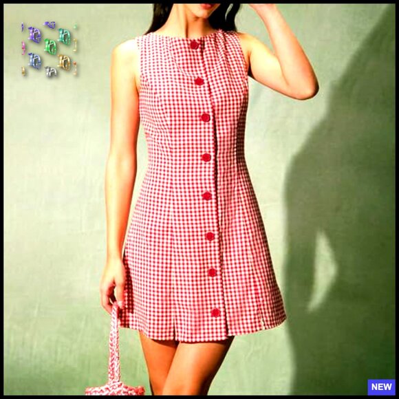 Plaid Bodycon Mini Dress Sleeveless Button Up Cocktail Party Y2K Chic - Picture 2 of 7